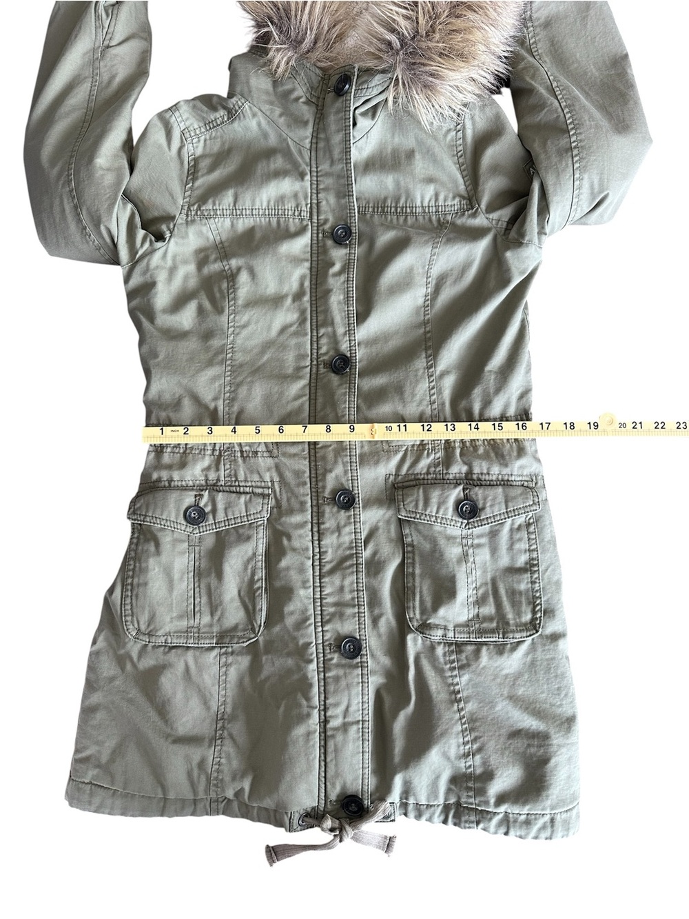 Abercrombie & Fitch Women’s Y2K Sherpa Lined Military Parka Fur Trim Hood Medium - Picture 14 of 16